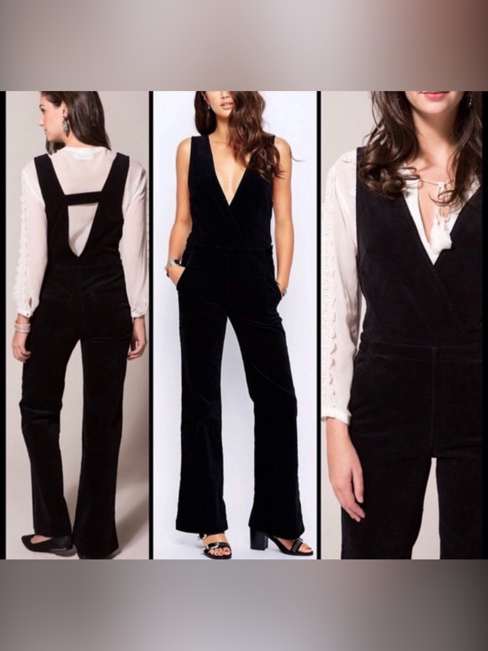Free People Until Sunrise Black Velvet Flare Leg Jumpsuit Sz 2 - Picture 2 of 16